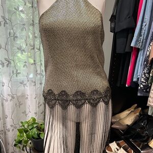 St. John Black and Gold Fringe Halter